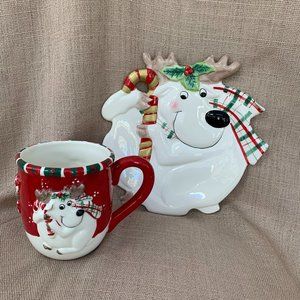 FITZ and FLOYD Reindeer Holiday Mug and Plate Set 2pc